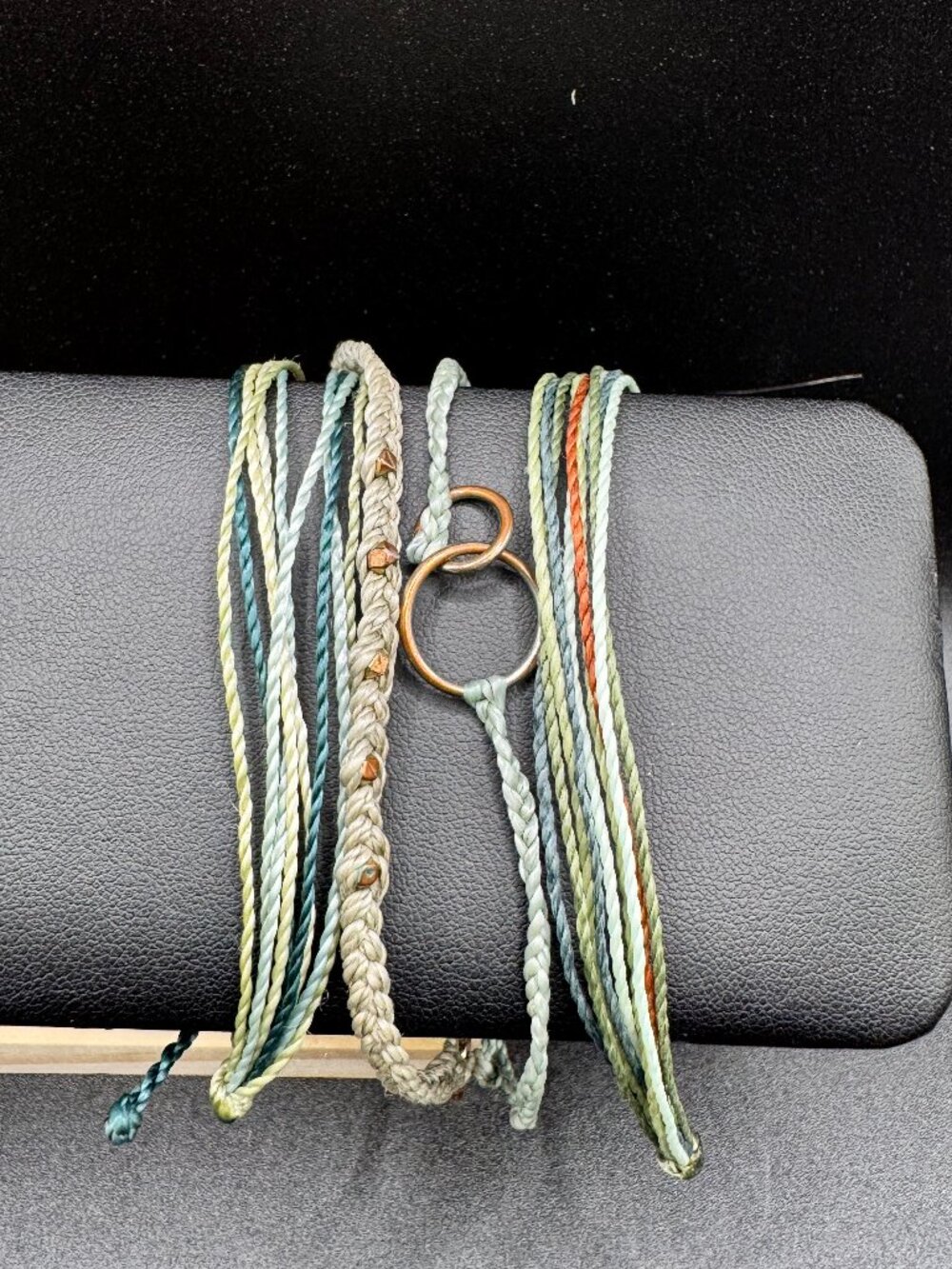 Pura Vida Rose Gold/Brass Double Circle Charm Beaded Green Blue Bracelet Stack